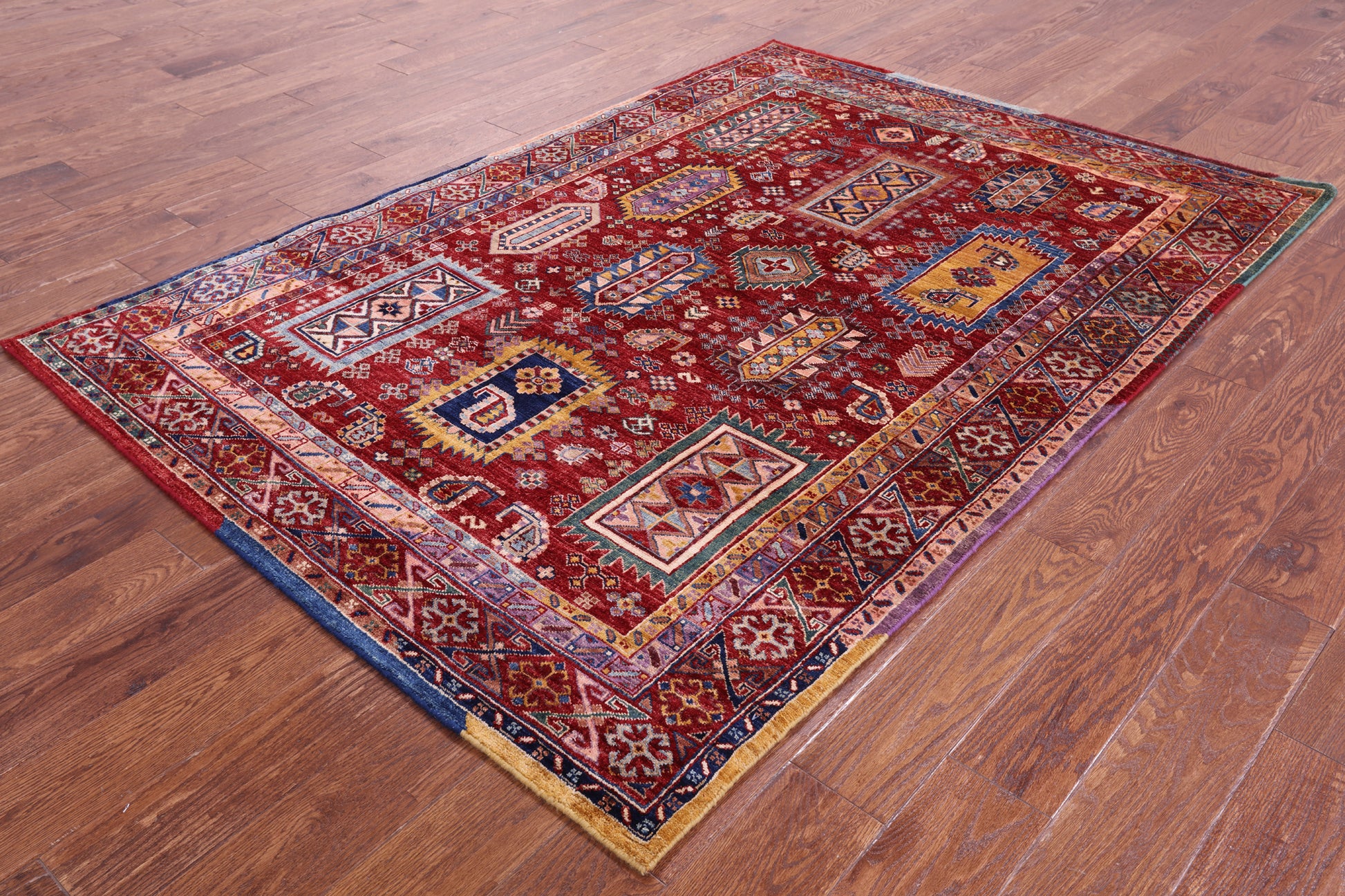 Red Persian Fine Serapi Hand Knotted Wool Rug - 4' 10" X 6' 11" - Golden Nile