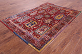 Red Persian Fine Serapi Hand Knotted Wool Rug - 4' 10" X 6' 11" - Golden Nile