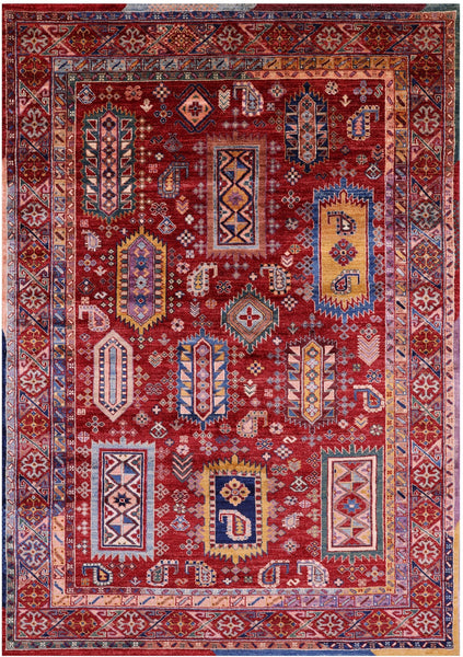 Red Persian Fine Serapi Hand Knotted Wool Rug - 4' 10" X 6' 11" - Golden Nile