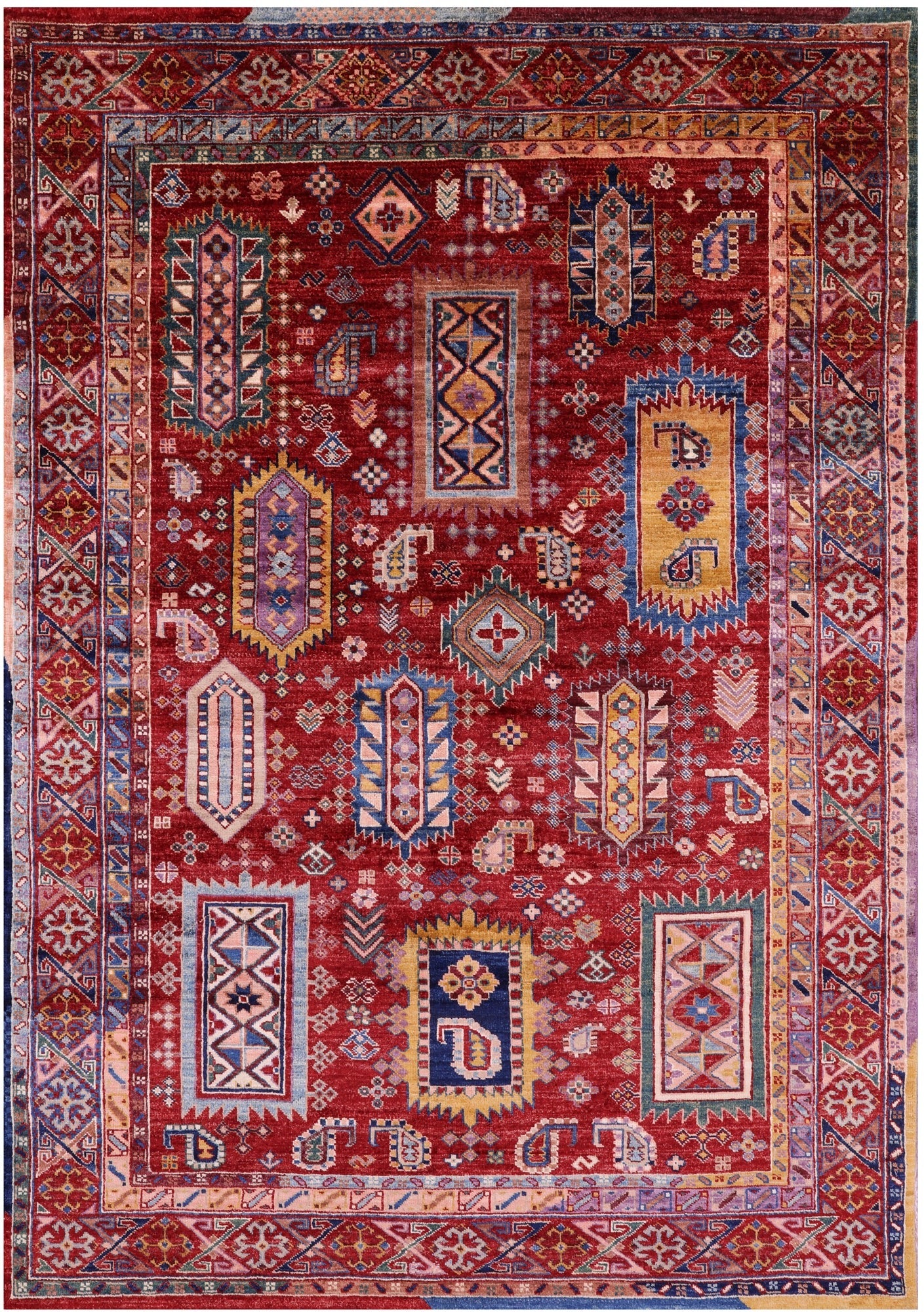 Red Persian Fine Serapi Hand Knotted Wool Rug - 4' 10" X 6' 11" - Golden Nile