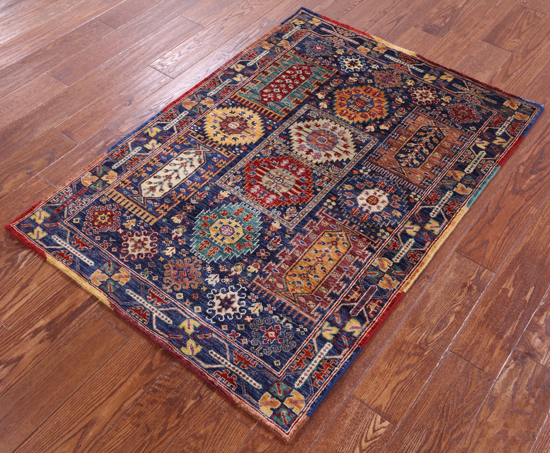 Blue Persian Fine Serapi Hand Knotted Wool Rug - 3' 4" X 4' 9" - Golden Nile