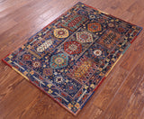 Blue Persian Fine Serapi Hand Knotted Wool Rug - 3' 4" X 4' 9" - Golden Nile