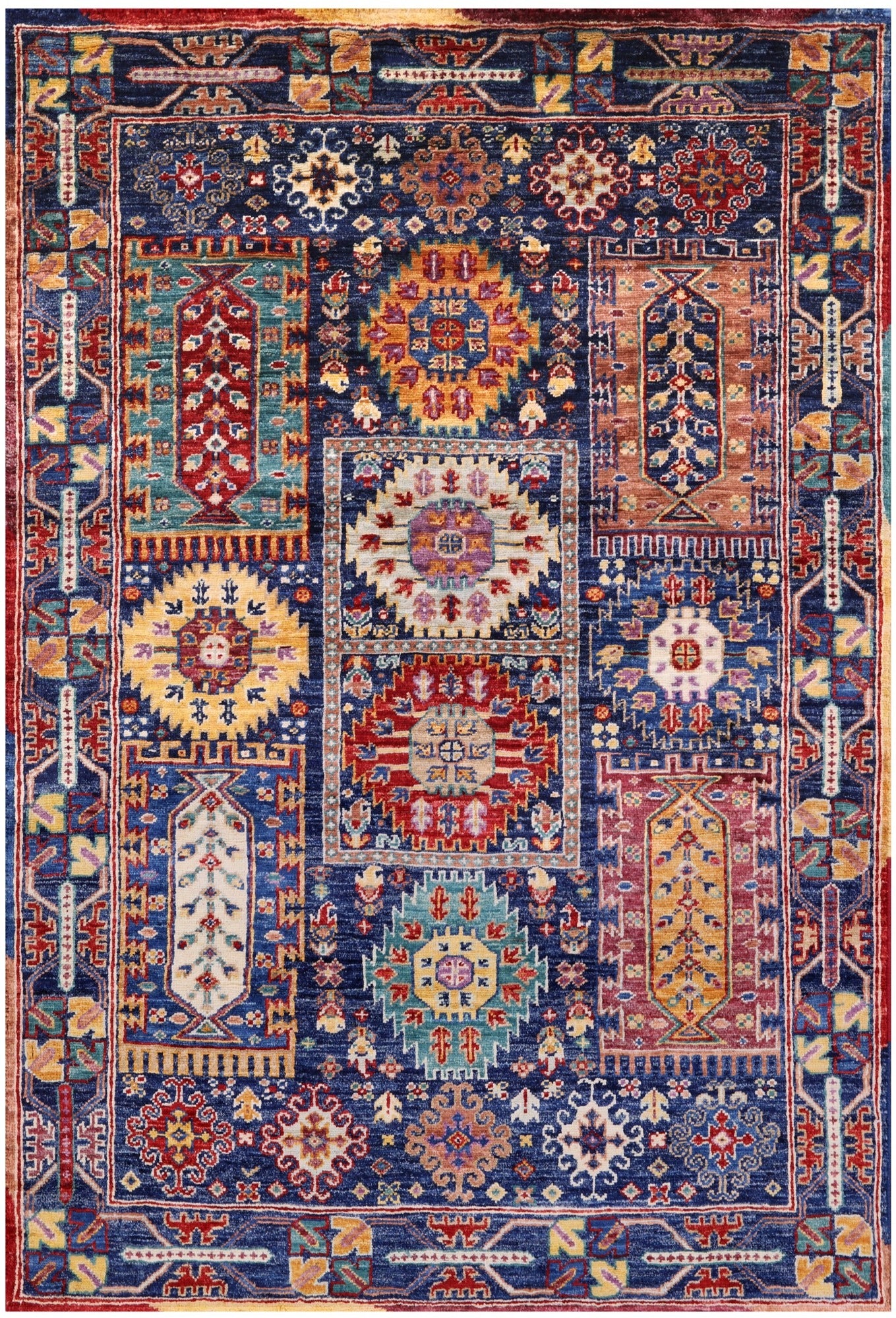 Blue Persian Fine Serapi Hand Knotted Wool Rug - 3' 4" X 4' 9" - Golden Nile