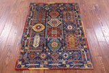 Blue Persian Fine Serapi Hand Knotted Wool Rug - 3' 4" X 4' 9" - Golden Nile