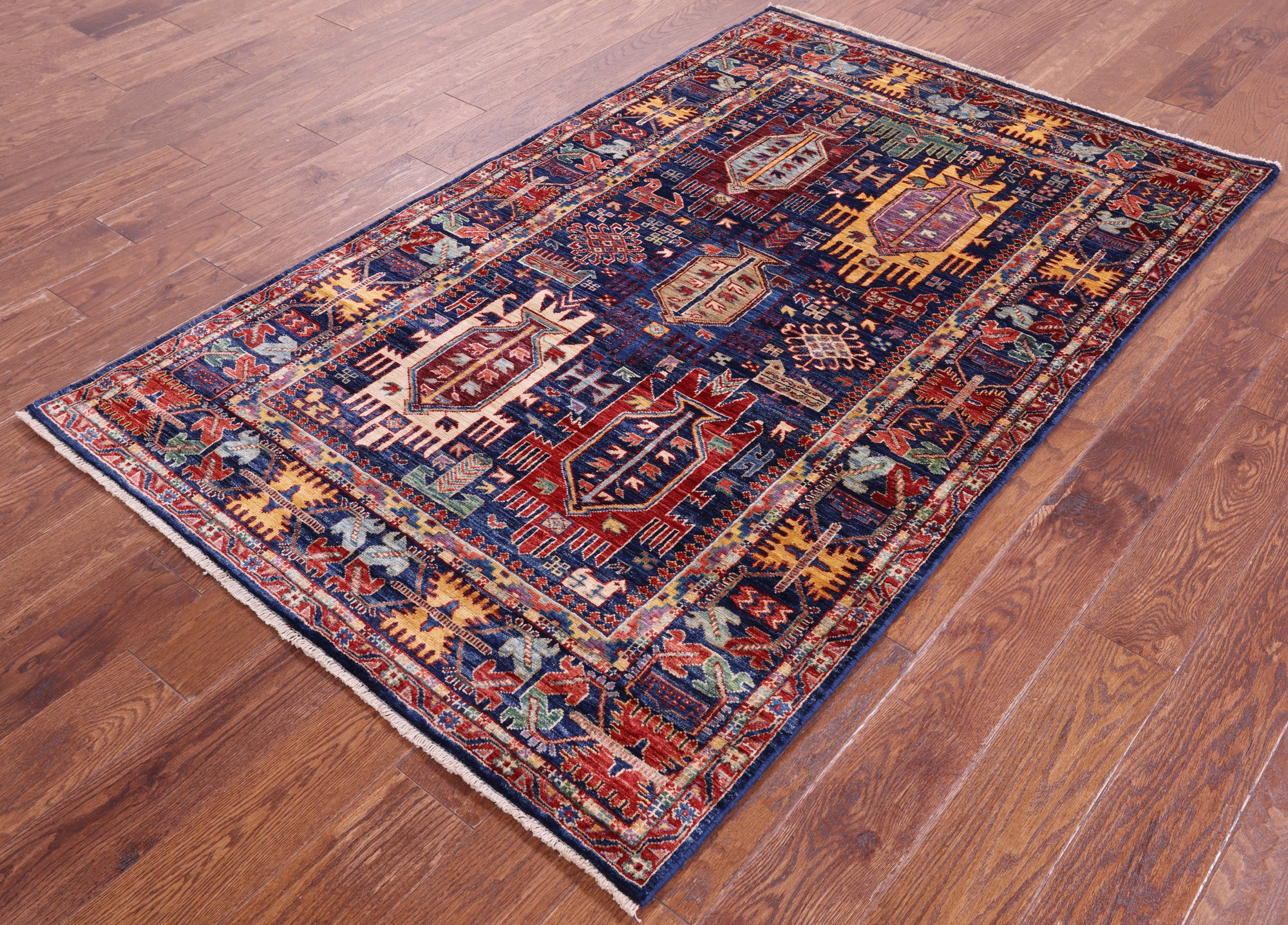 Blue Persian Fine Serapi Hand Knotted Wool Rug - 3' 11" X 6' 3" - Golden Nile