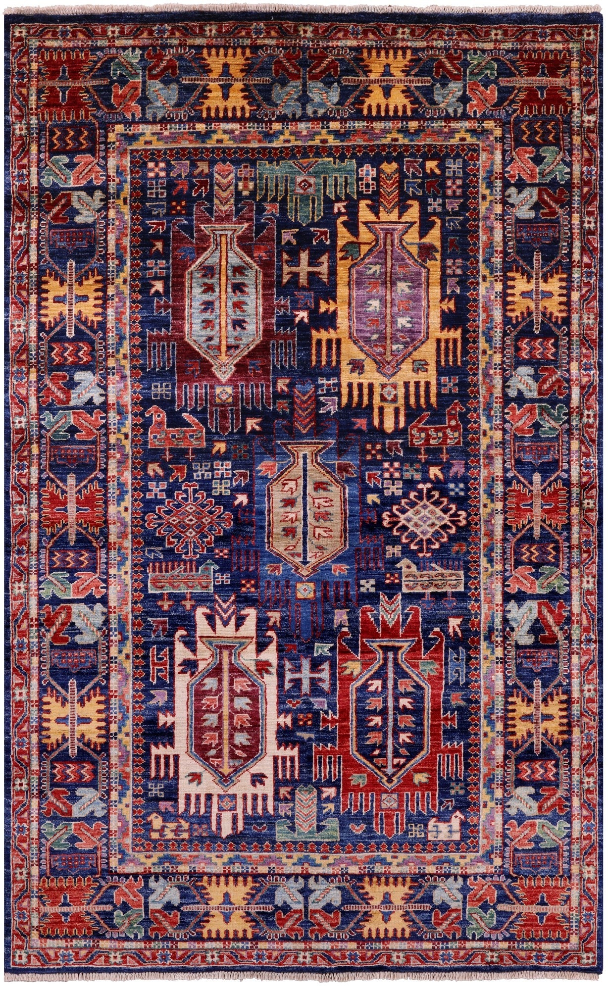 Blue Persian Fine Serapi Hand Knotted Wool Rug - 3' 11" X 6' 3" - Golden Nile