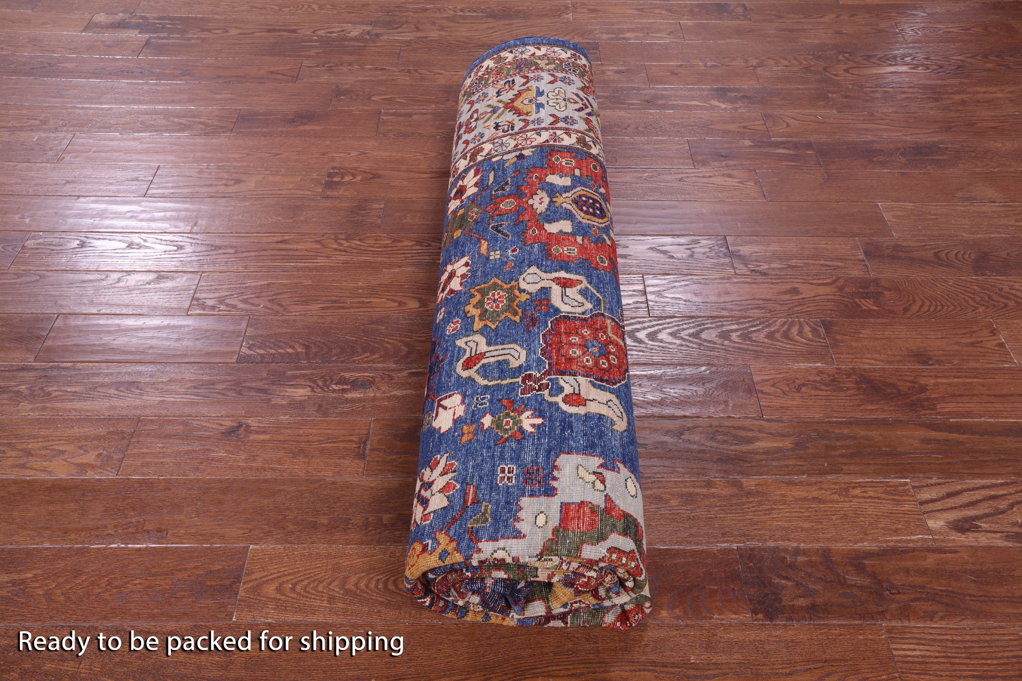 Blue Persian Fine Serapi Hand Knotted Wool Rug - 8' 11" X 11' 5" - Golden Nile