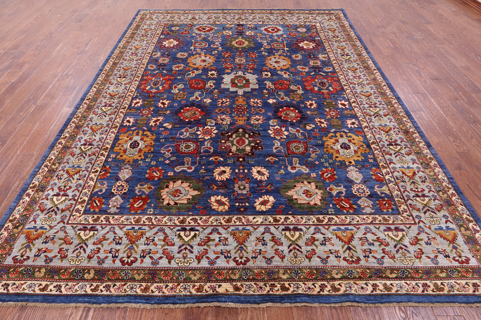 Blue Persian Fine Serapi Hand Knotted Wool Rug - 8' 11" X 11' 5" - Golden Nile