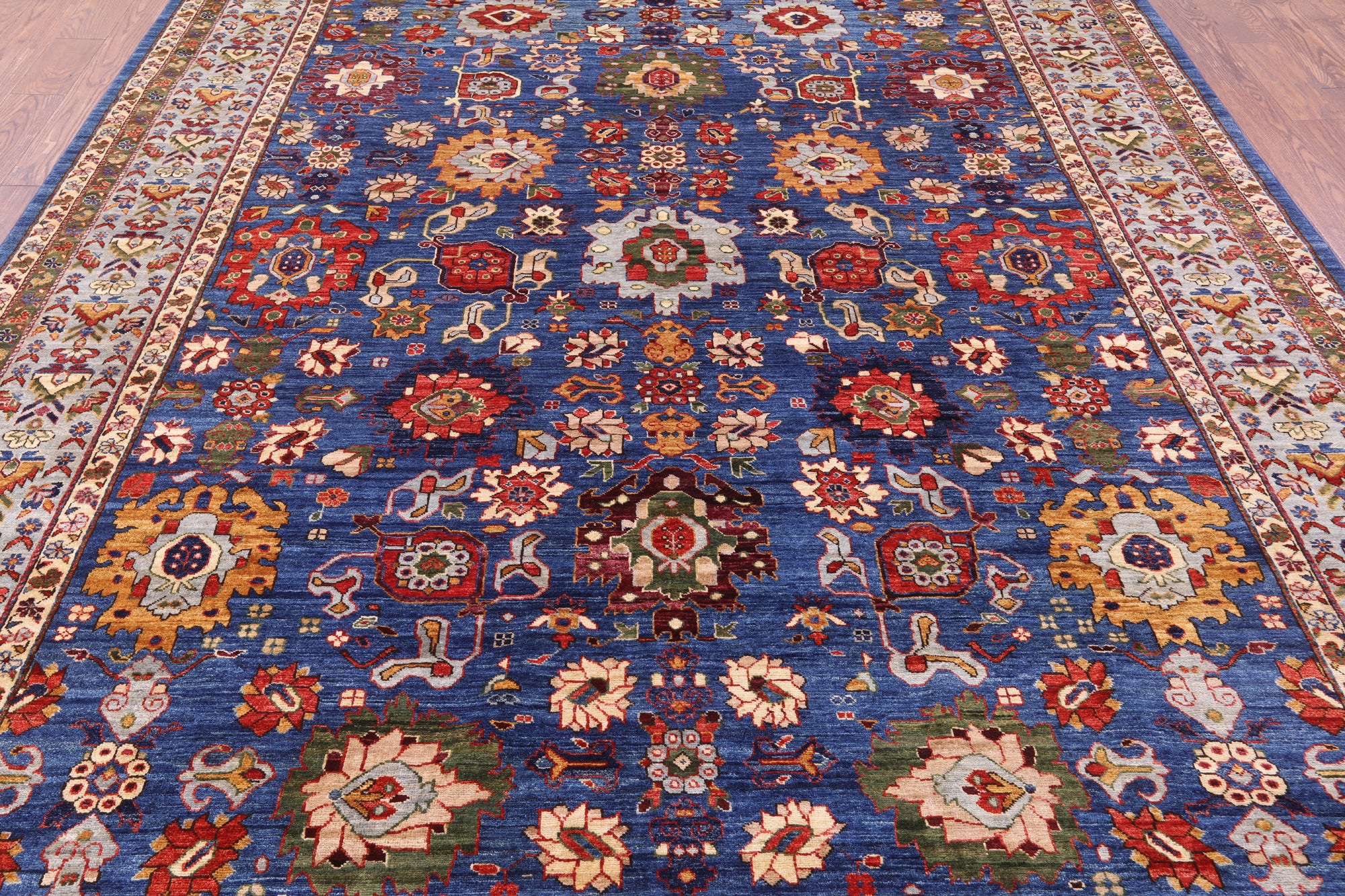 Blue Persian Fine Serapi Hand Knotted Wool Rug - 8' 11" X 11' 5" - Golden Nile