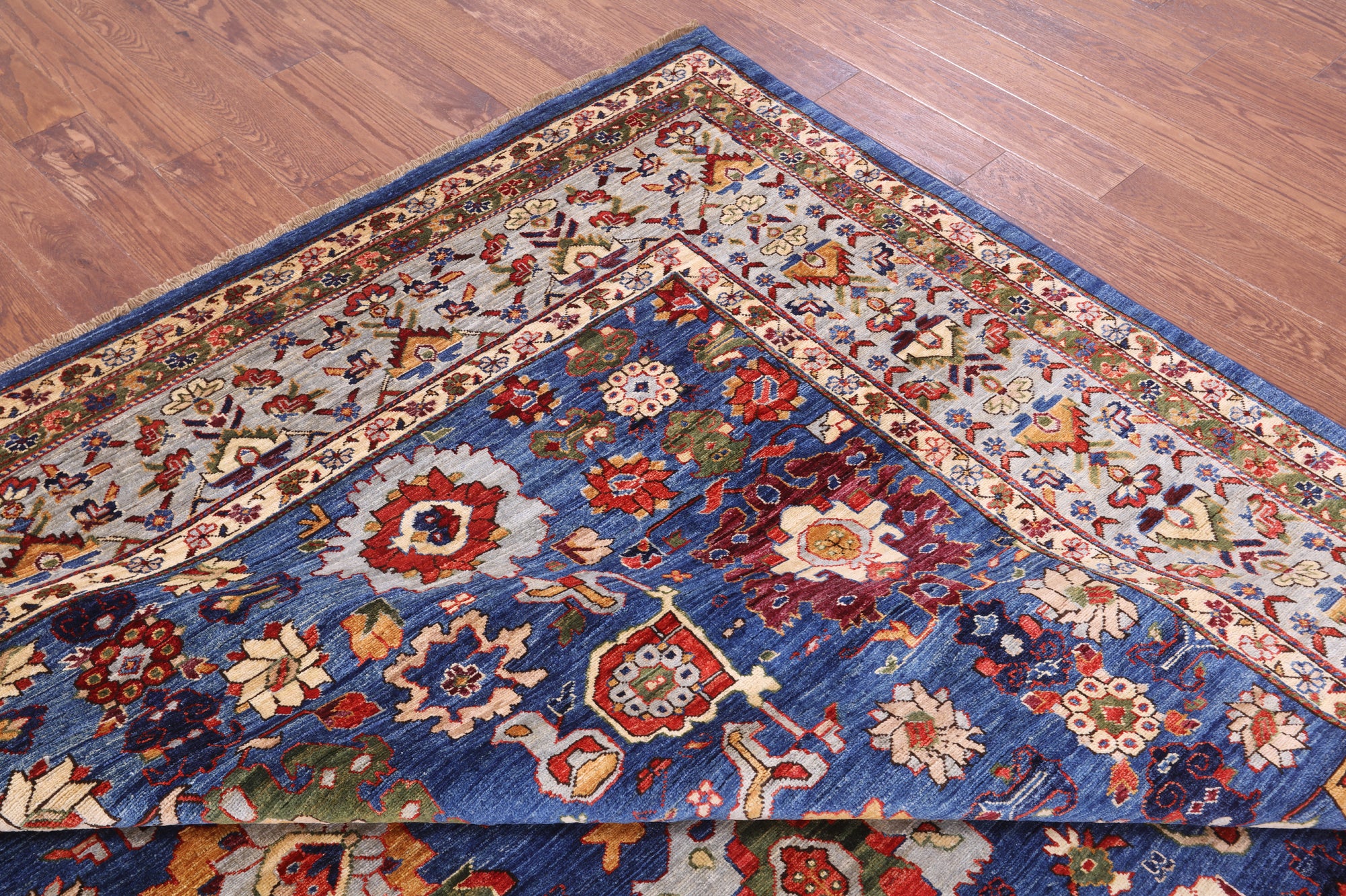 Blue Persian Fine Serapi Hand Knotted Wool Rug - 8' 11" X 11' 5" - Golden Nile
