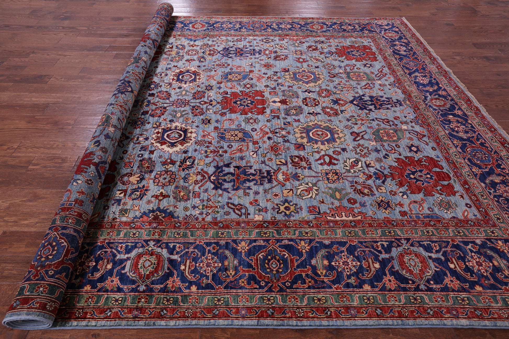 Blue Persian Fine Serapi Hand Knotted Wool Rug - 9' 10" X 13' 8" - Golden Nile