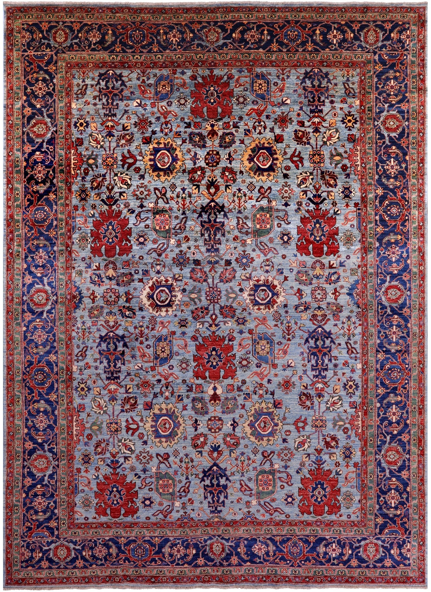Blue Persian Fine Serapi Hand Knotted Wool Rug - 9' 10" X 13' 8" - Golden Nile