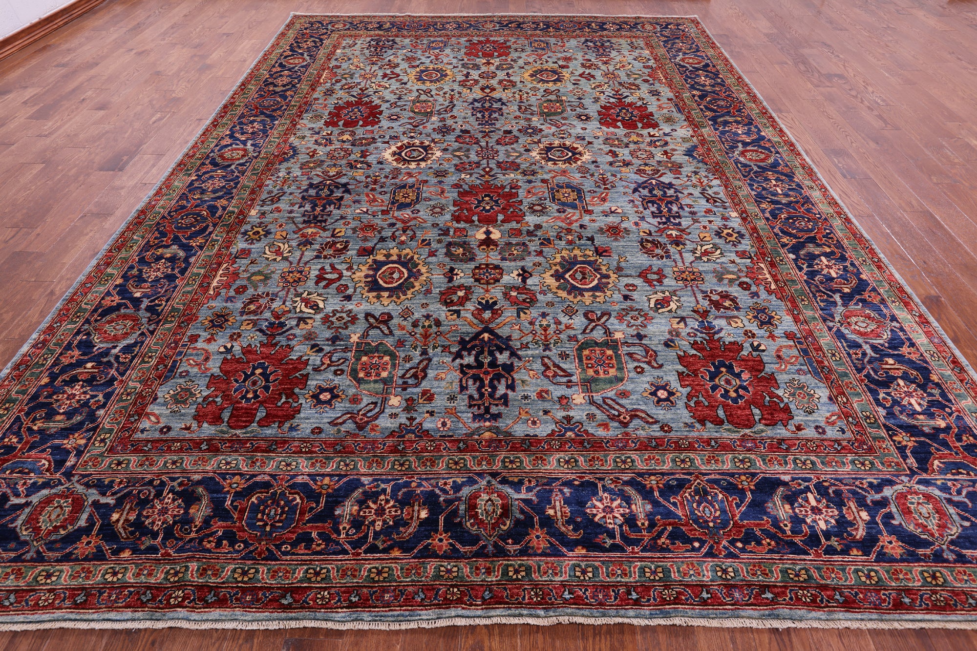 Blue Persian Fine Serapi Hand Knotted Wool Rug - 9' 10" X 13' 8" - Golden Nile