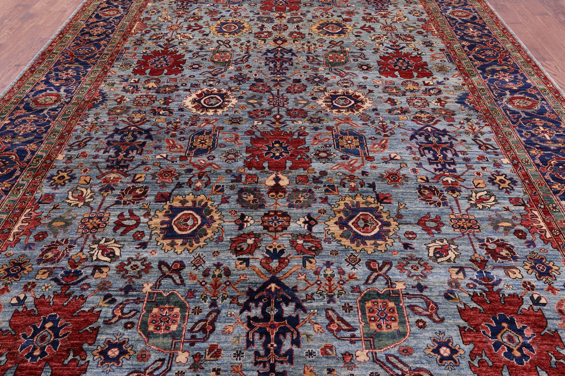 Blue Persian Fine Serapi Hand Knotted Wool Rug - 9' 10" X 13' 8" - Golden Nile