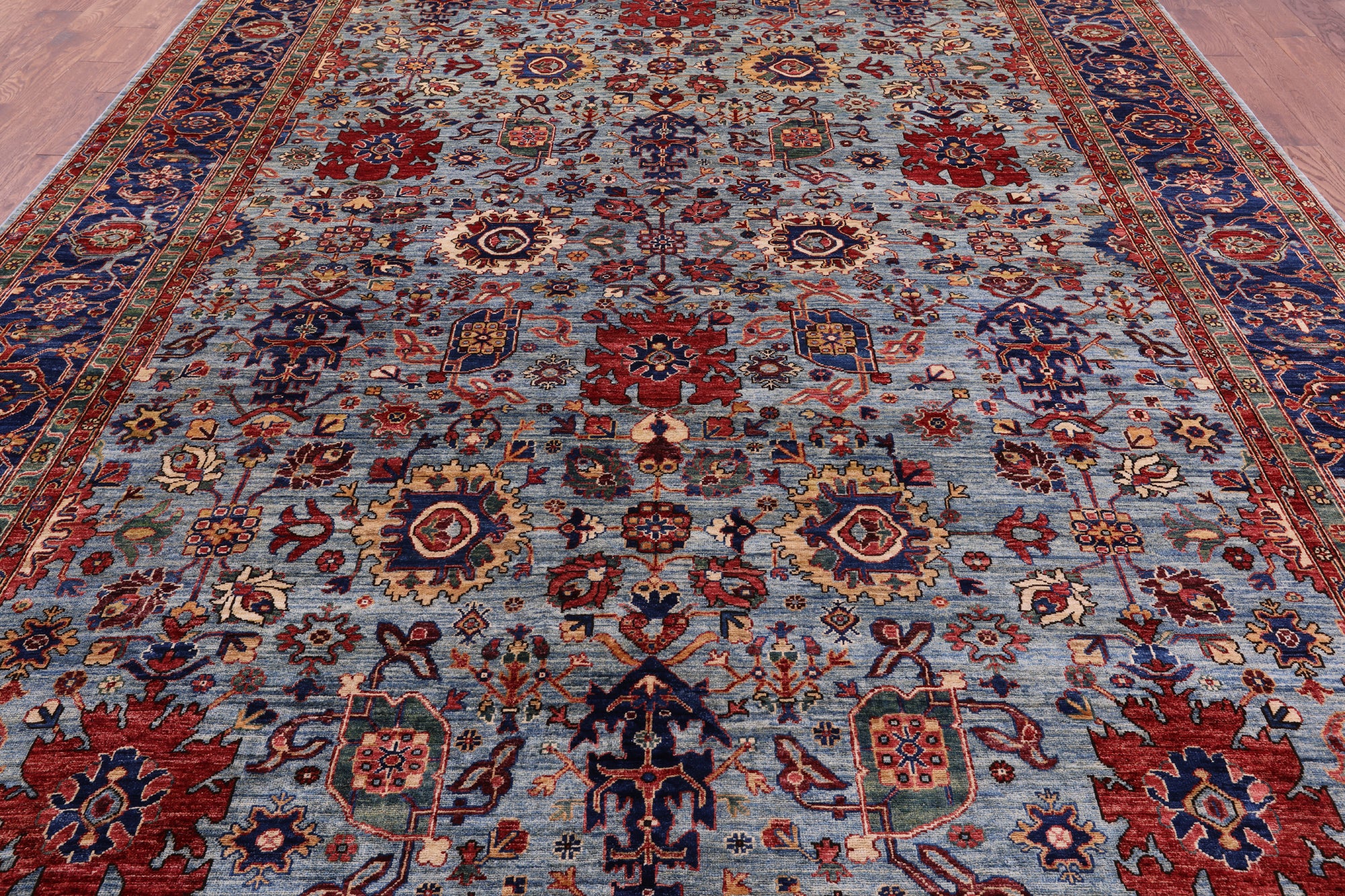 Blue Persian Fine Serapi Hand Knotted Wool Rug - 9' 10" X 13' 8" - Golden Nile