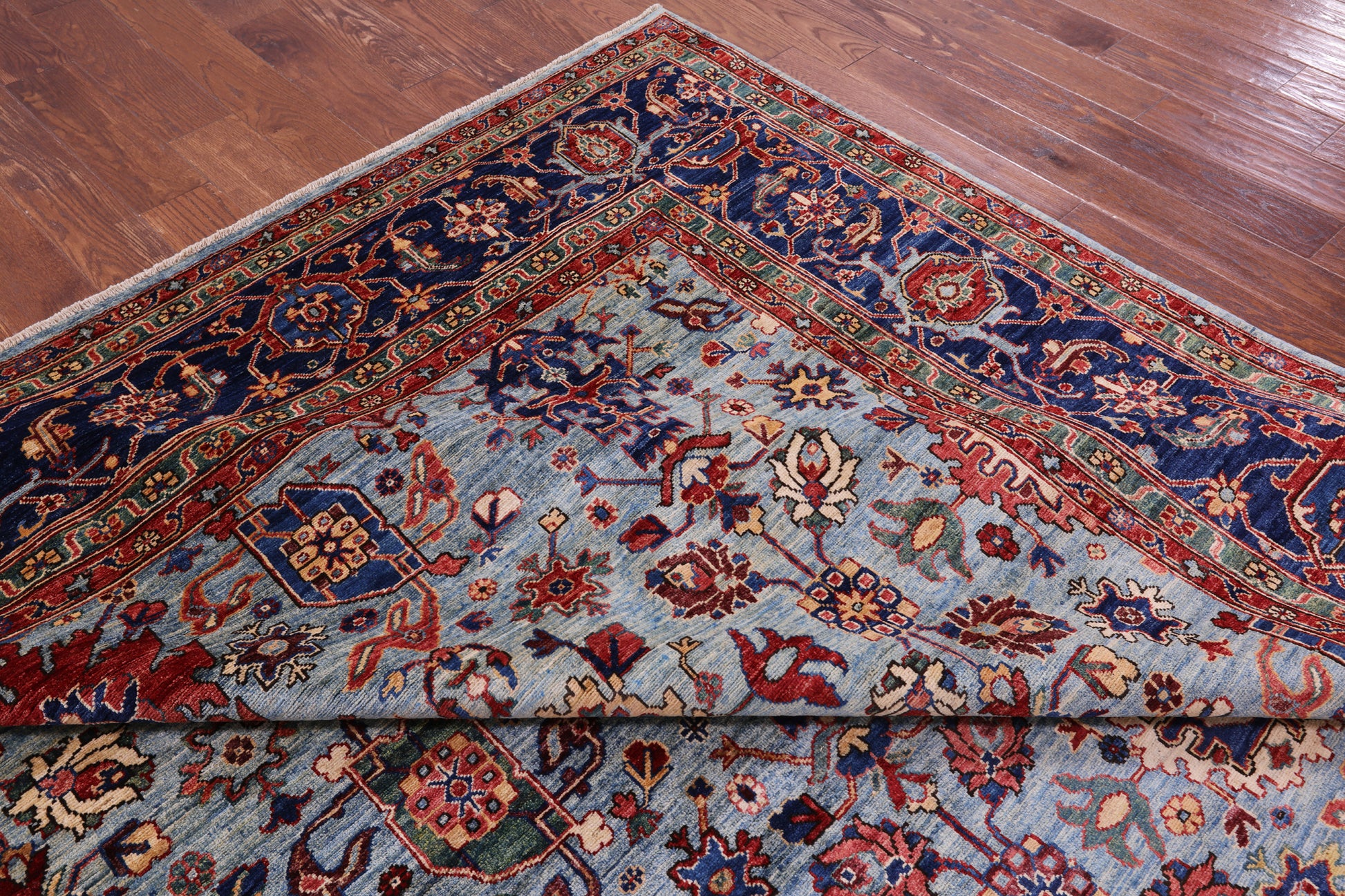 Blue Persian Fine Serapi Hand Knotted Wool Rug - 9' 10" X 13' 8" - Golden Nile