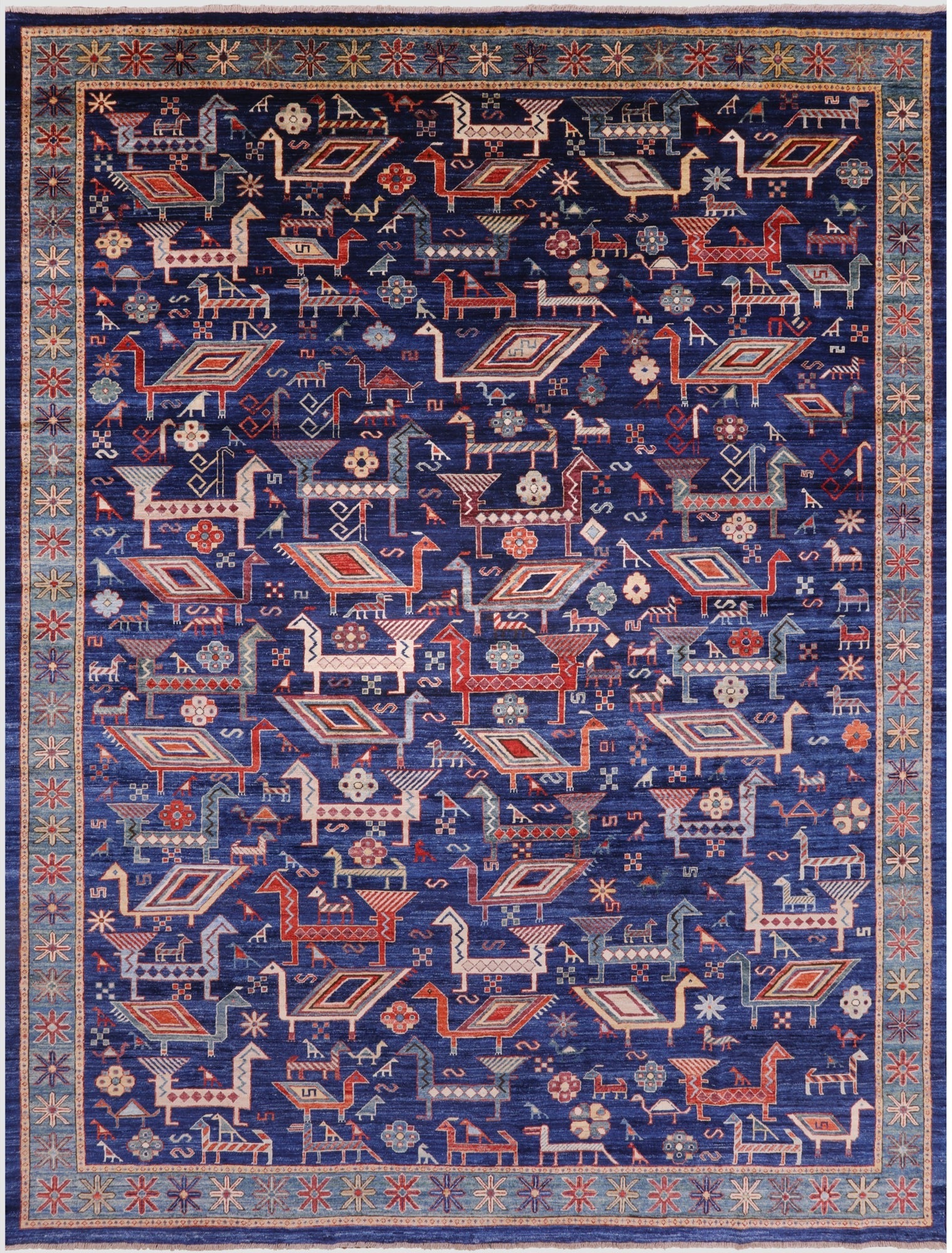 Blue Persian Fine Serapi Hand Knotted Wool Rug - 9' 1" X 11' 10" - Golden Nile