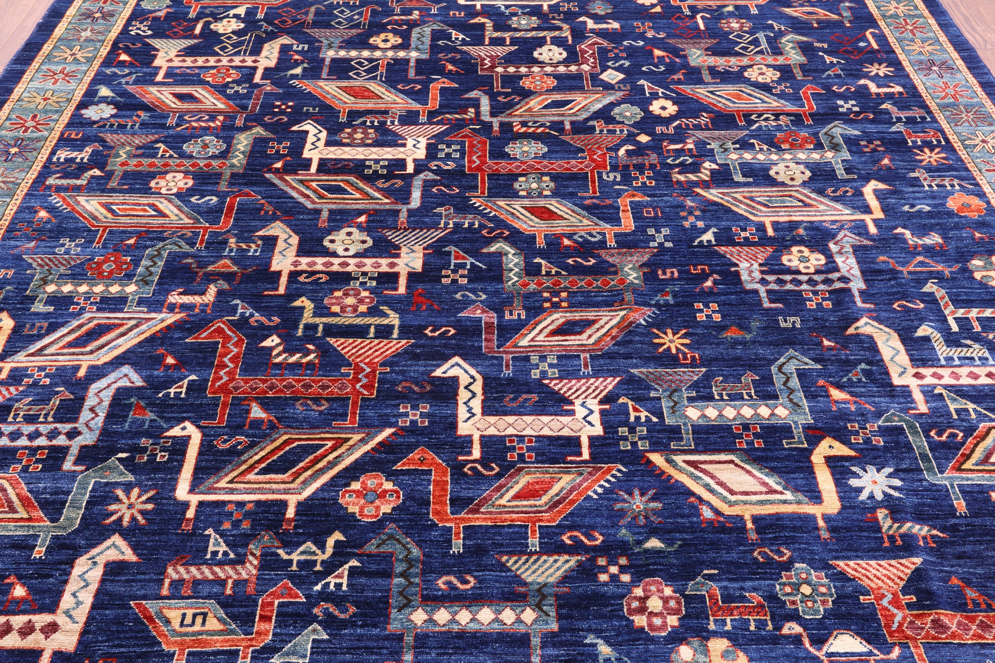 Blue Persian Fine Serapi Hand Knotted Wool Rug - 9' 1" X 11' 10" - Golden Nile