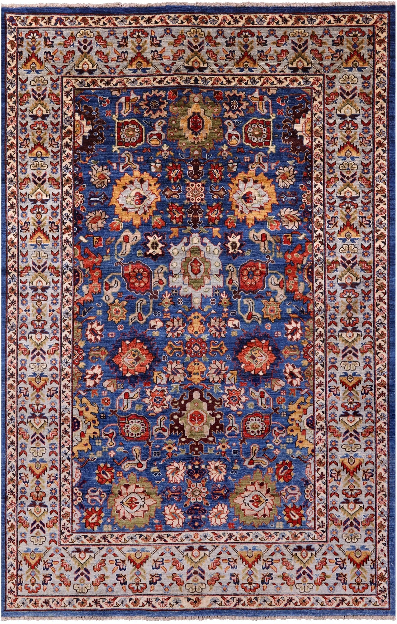 Blue Persian Fine Serapi Hand Knotted Wool Rug - 5' 9" X 8' 11" - Golden Nile