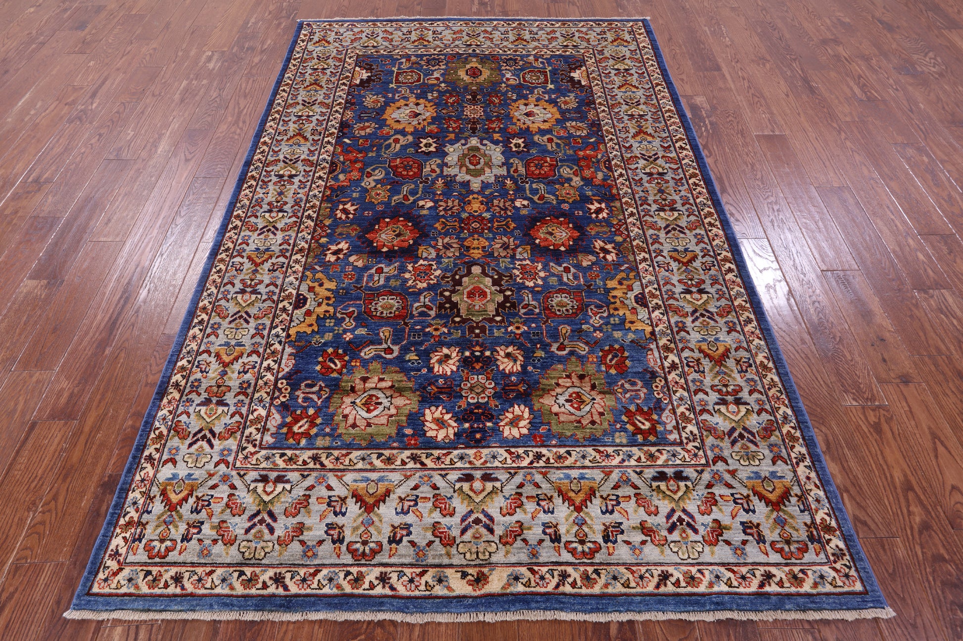 Blue Persian Fine Serapi Hand Knotted Wool Rug - 5' 9" X 8' 11" - Golden Nile