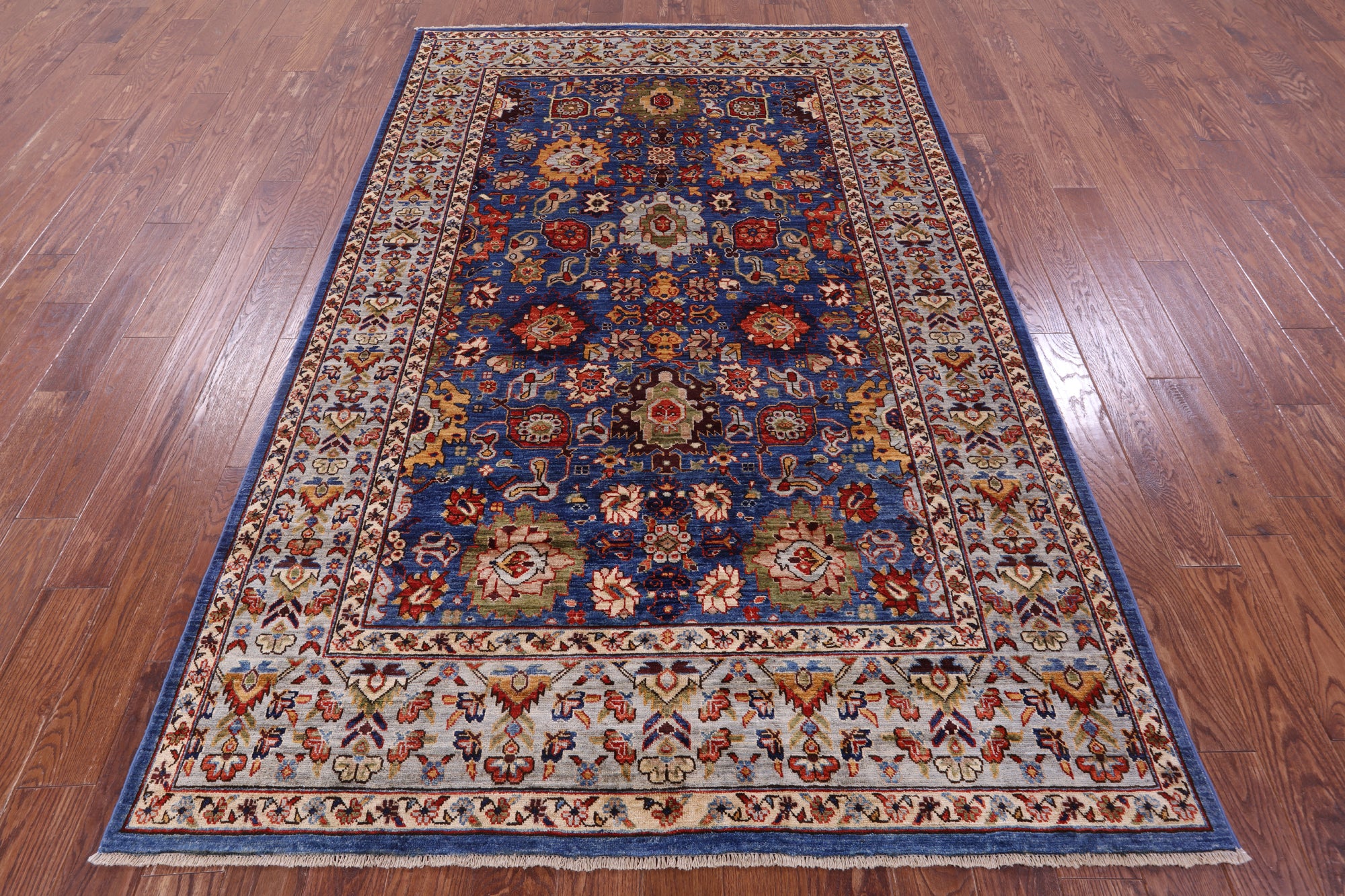 Blue Persian Fine Serapi Hand Knotted Wool Rug - 5' 9" X 8' 11" - Golden Nile