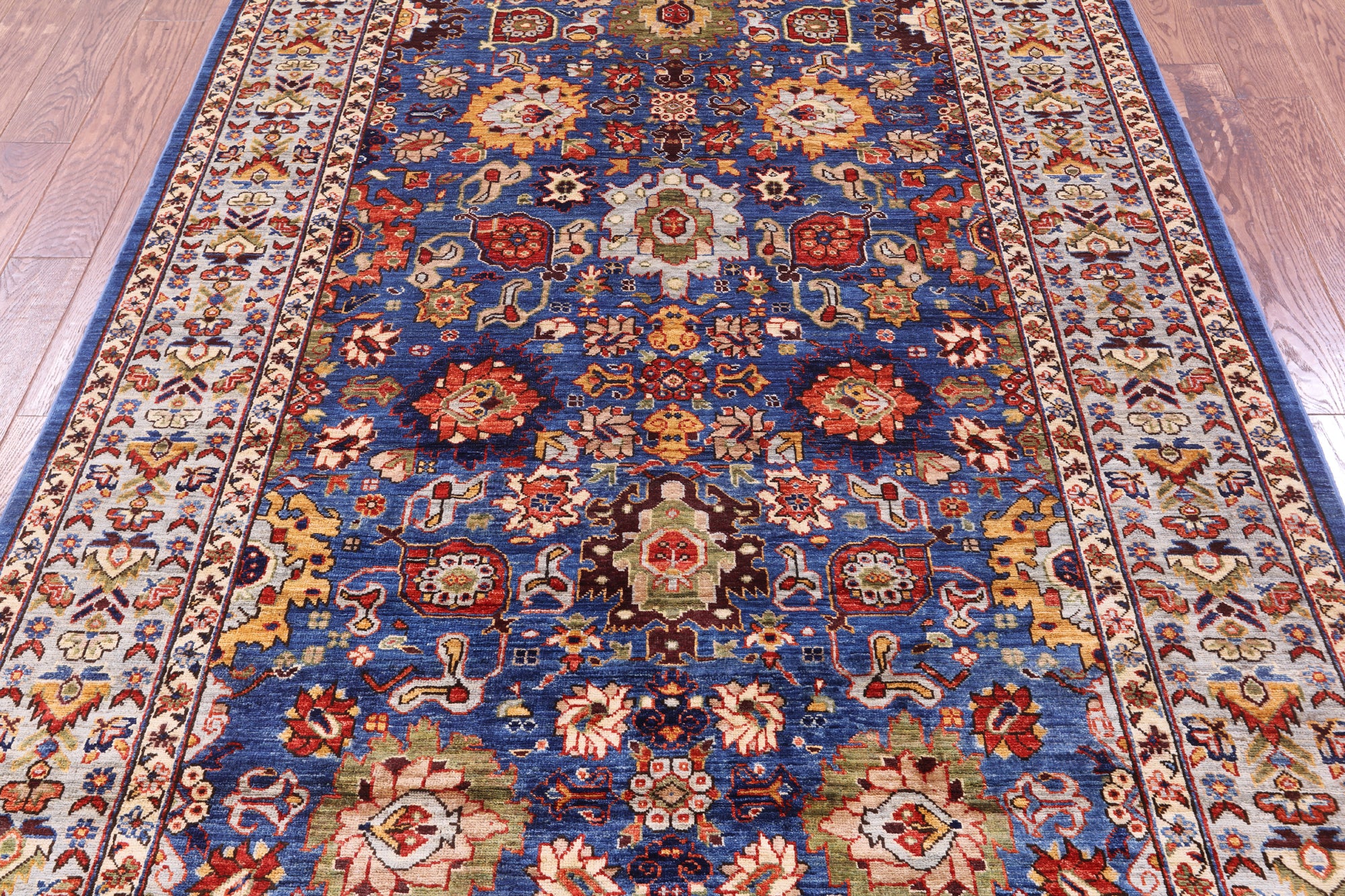 Blue Persian Fine Serapi Hand Knotted Wool Rug - 5' 9" X 8' 11" - Golden Nile