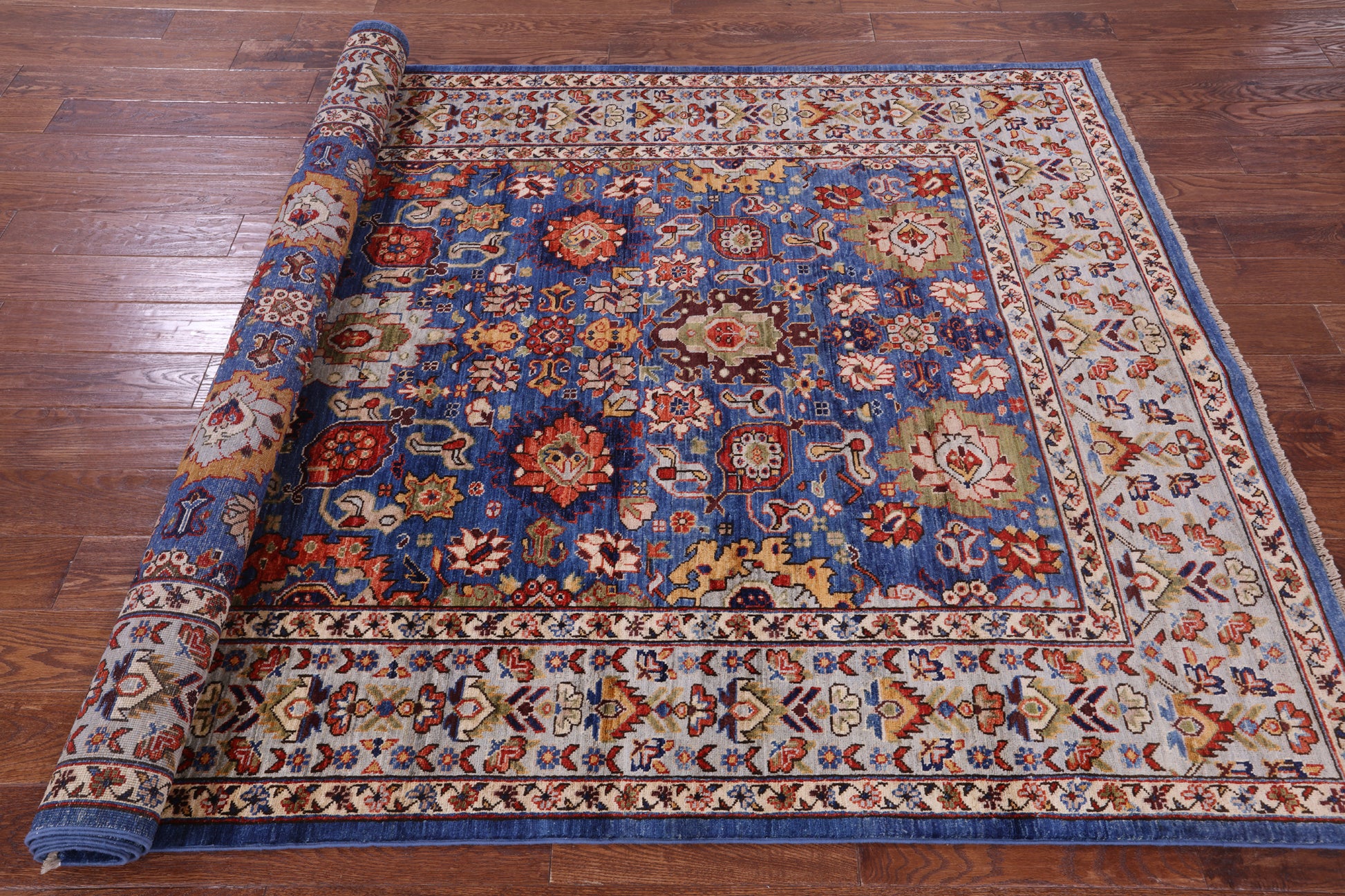 Blue Persian Fine Serapi Hand Knotted Wool Rug - 5' 9" X 8' 11" - Golden Nile