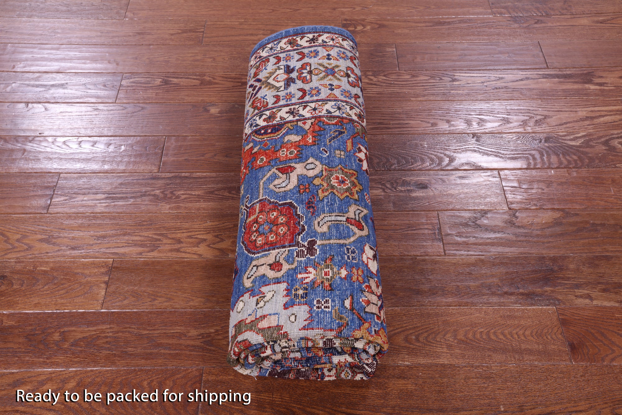 Blue Persian Fine Serapi Hand Knotted Wool Rug - 5' 9" X 8' 11" - Golden Nile