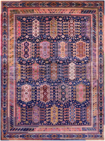 Blue Persian Fine Serapi Hand Knotted Wool Rug - 10' 2" X 13' 11" - Golden Nile