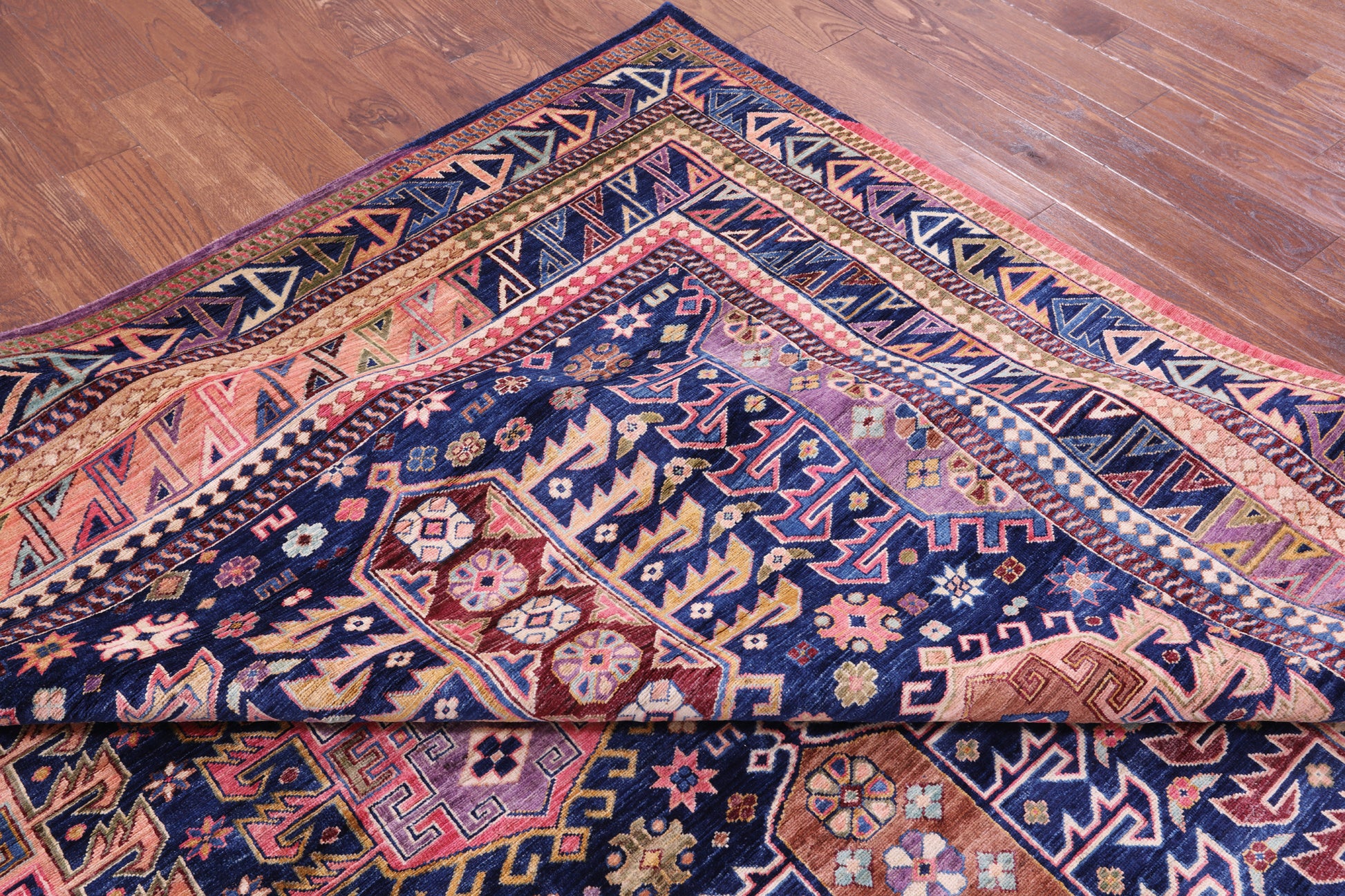 Blue Persian Fine Serapi Hand Knotted Wool Rug - 10' 2" X 13' 11" - Golden Nile