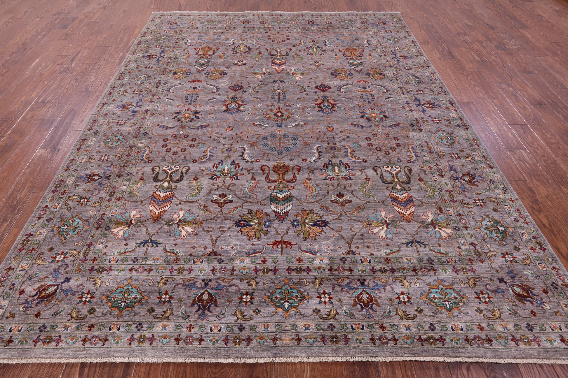 Grey Peshawar Hand Knotted Wool Rug - 8' 1" X 10' 4" - Golden Nile