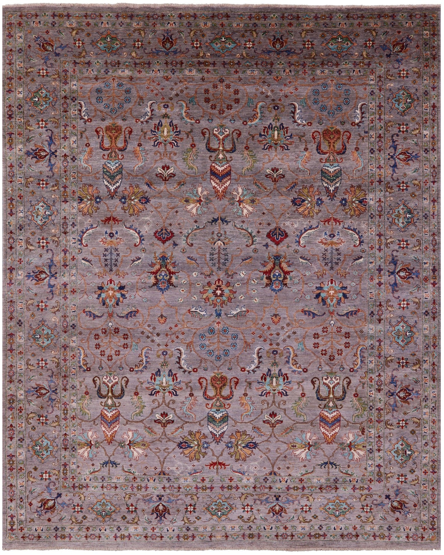 Grey Peshawar Hand Knotted Wool Rug - 8' 1" X 10' 4" - Golden Nile