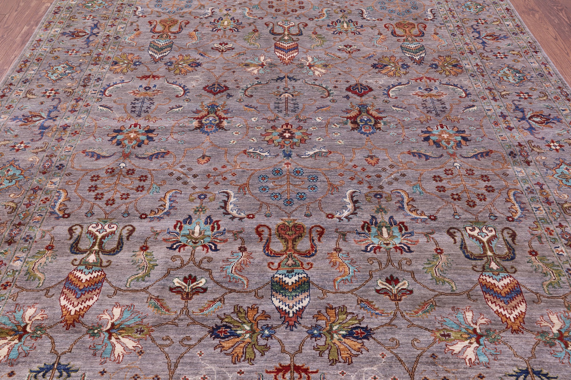 Grey Peshawar Hand Knotted Wool Rug - 8' 1" X 10' 4" - Golden Nile