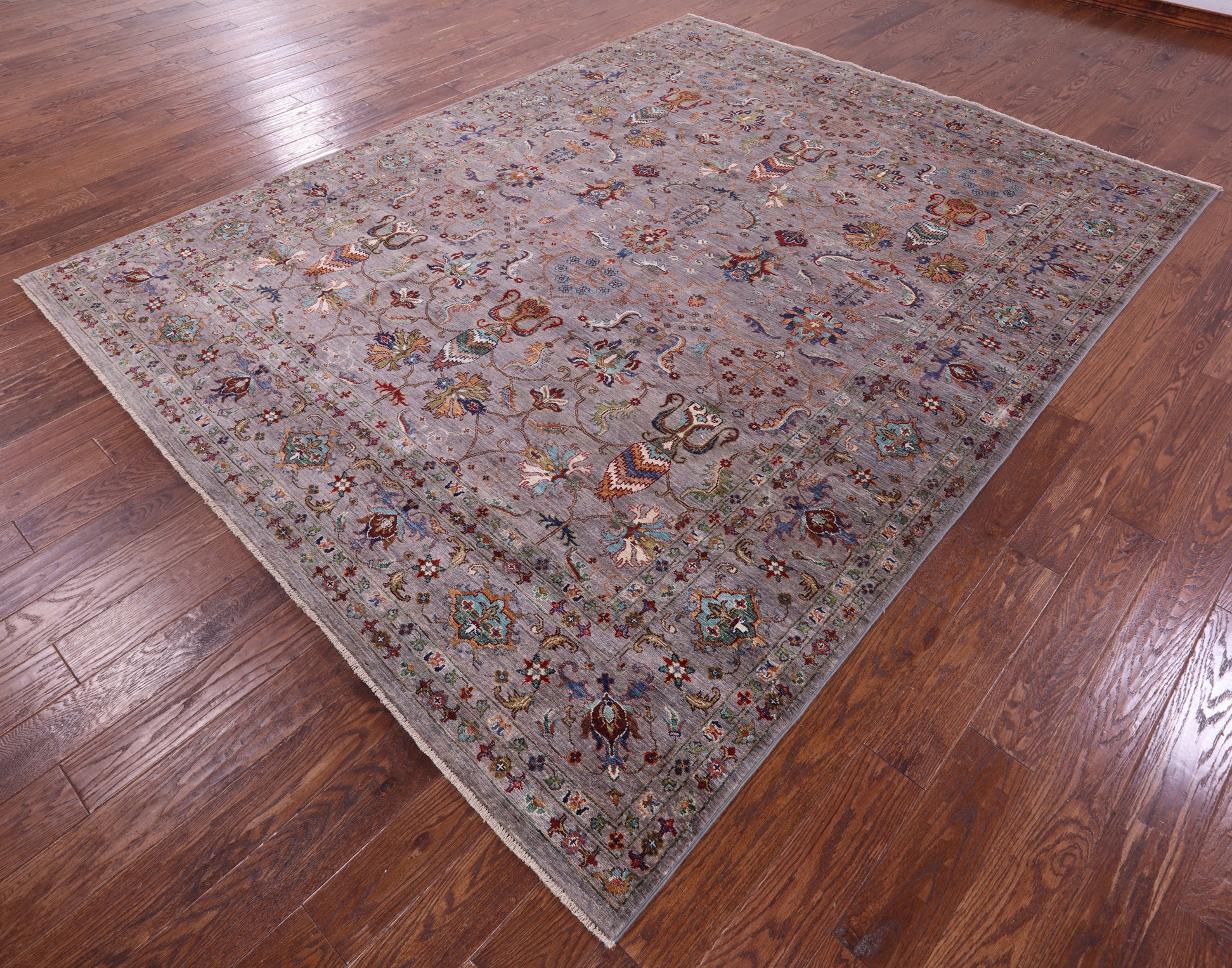 Grey Peshawar Hand Knotted Wool Rug - 8' 1" X 10' 4" - Golden Nile