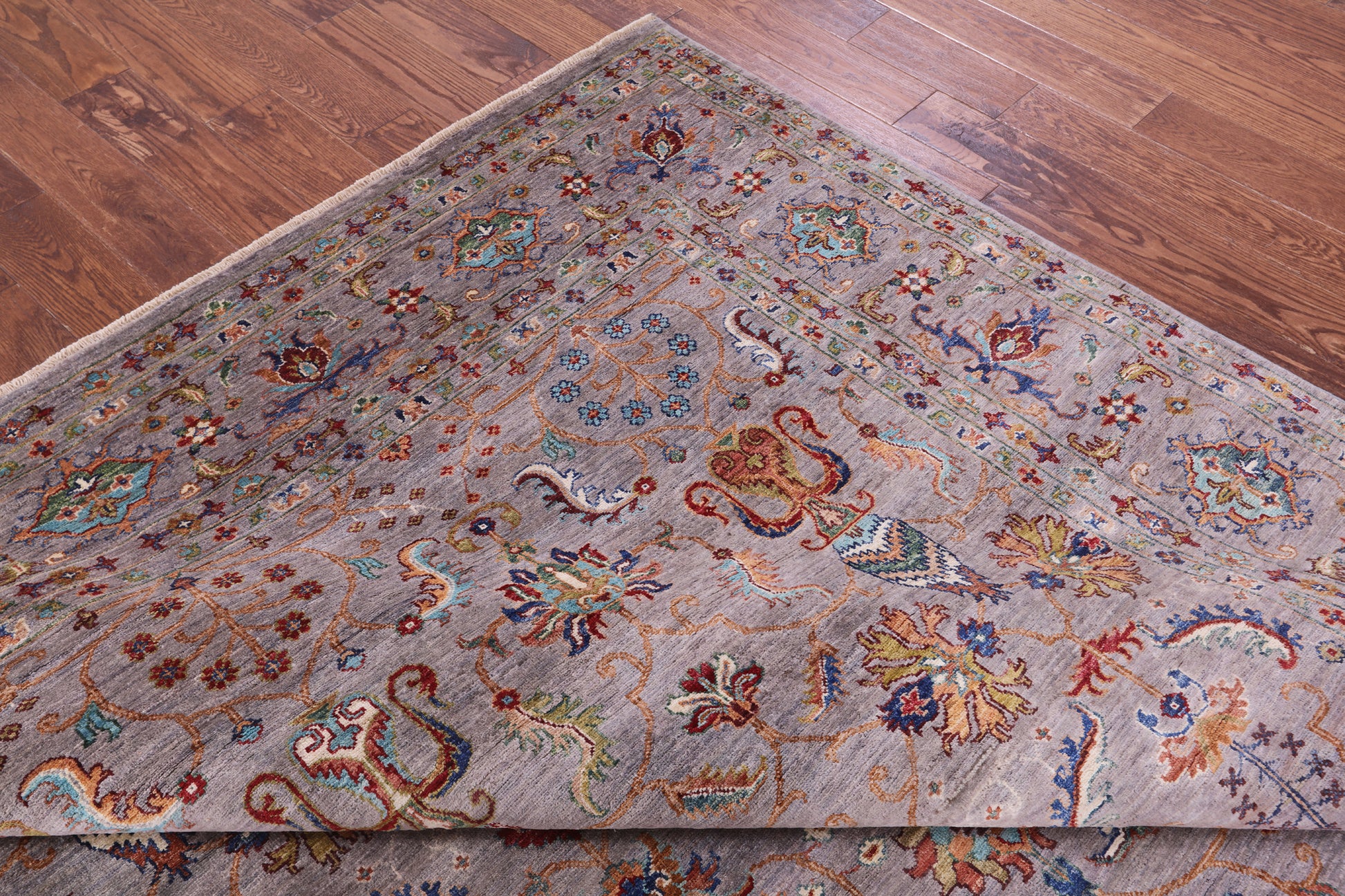 Grey Peshawar Hand Knotted Wool Rug - 8' 1" X 10' 4" - Golden Nile