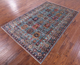 Blue Turkmen Ersari Hand Knotted Wool Rug - 5' 5" X 8' 3" - Golden Nile