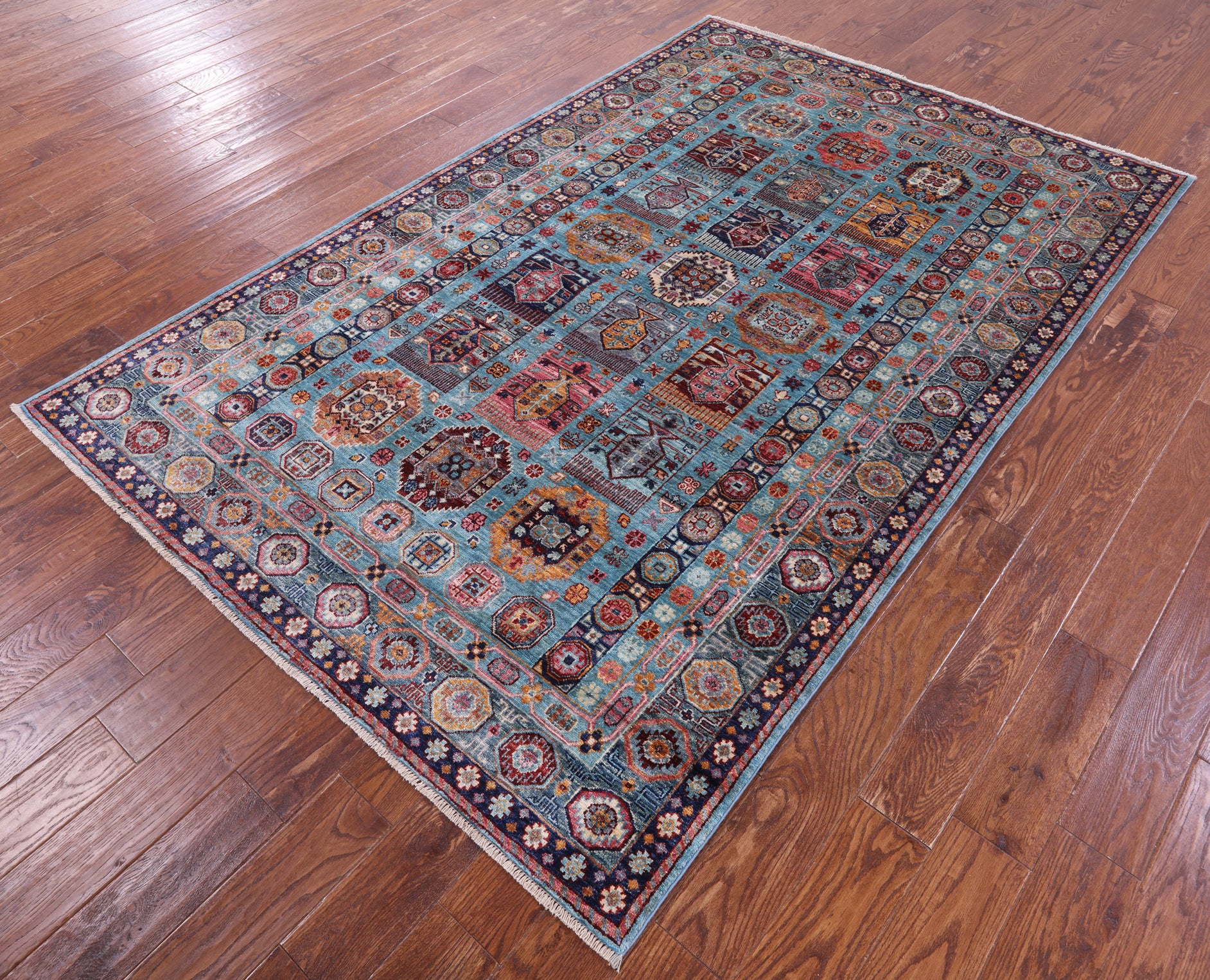 Blue Turkmen Ersari Hand Knotted Wool Rug - 5' 5" X 8' 3" - Golden Nile