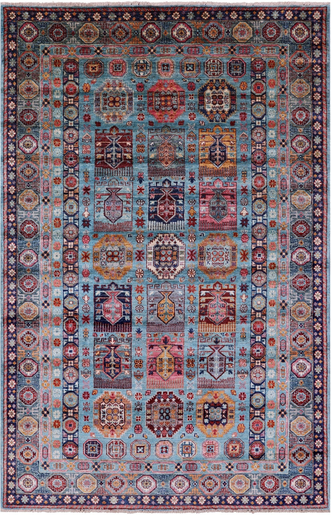 Blue Turkmen Ersari Hand Knotted Wool Rug - 5' 5" X 8' 3" - Golden Nile