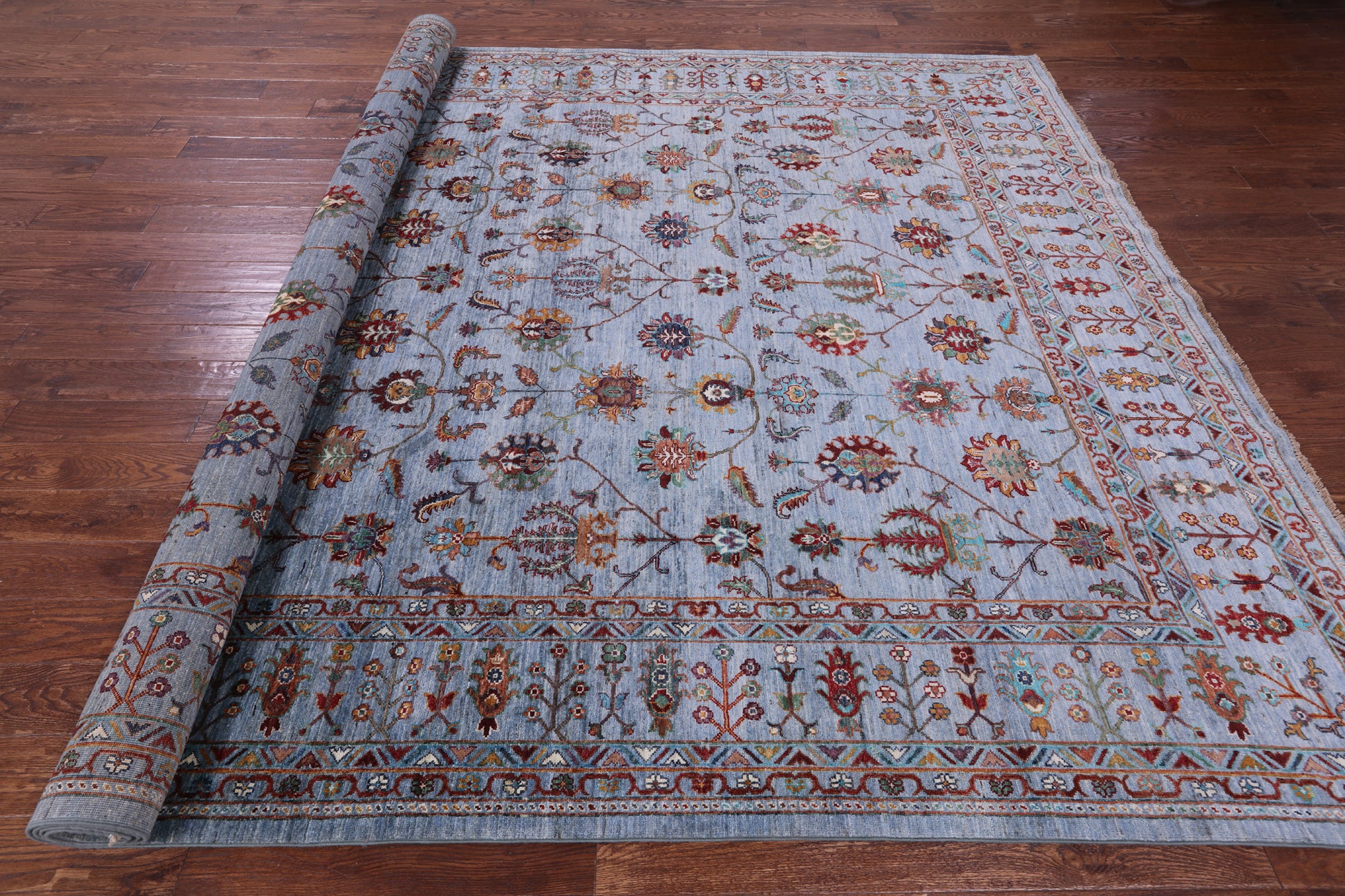 Blue Peshawar Hand Knotted Wool Rug - 8' 11" X 11' 8" - Golden Nile