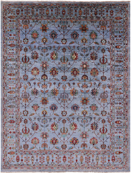 Blue Peshawar Hand Knotted Wool Rug - 8' 11" X 11' 8" - Golden Nile