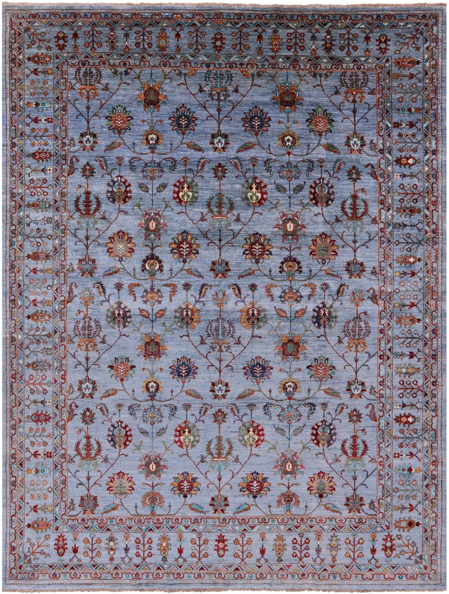 Blue Peshawar Hand Knotted Wool Rug - 8' 11" X 11' 8" - Golden Nile