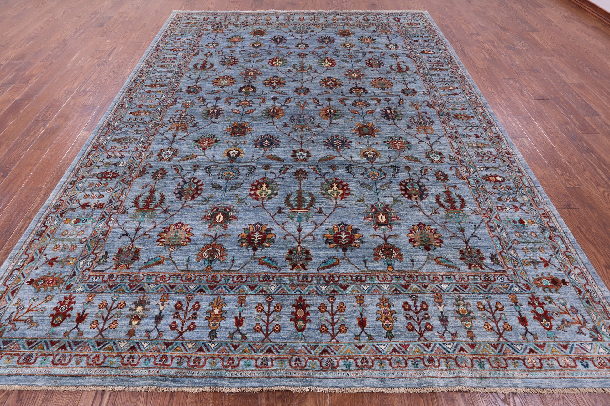 Blue Peshawar Hand Knotted Wool Rug - 8' 11" X 11' 8" - Golden Nile