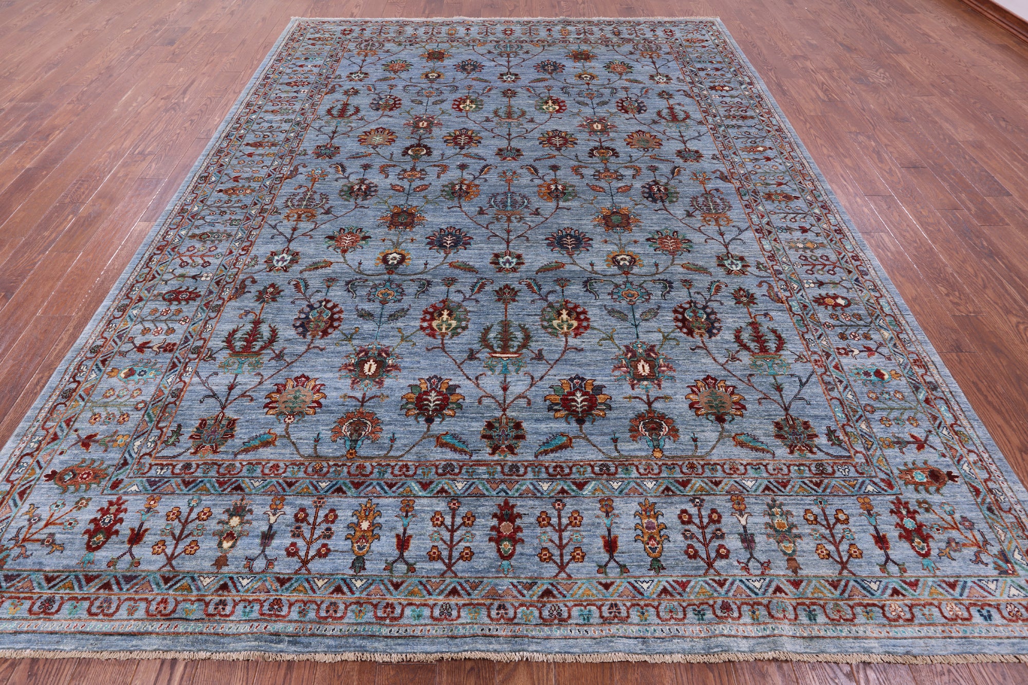 Blue Peshawar Hand Knotted Wool Rug - 8' 11" X 11' 8" - Golden Nile