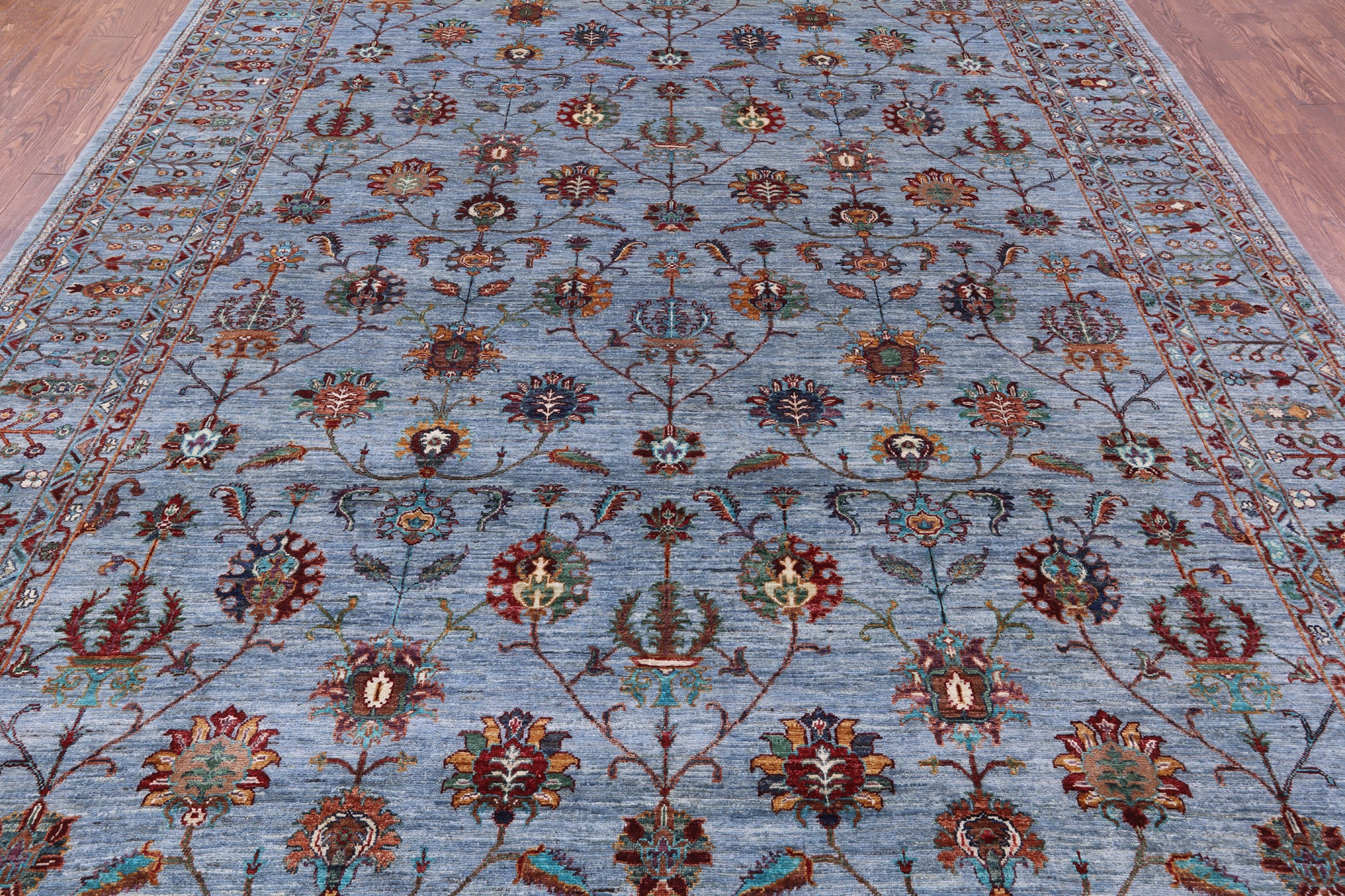Blue Peshawar Hand Knotted Wool Rug - 8' 11" X 11' 8" - Golden Nile