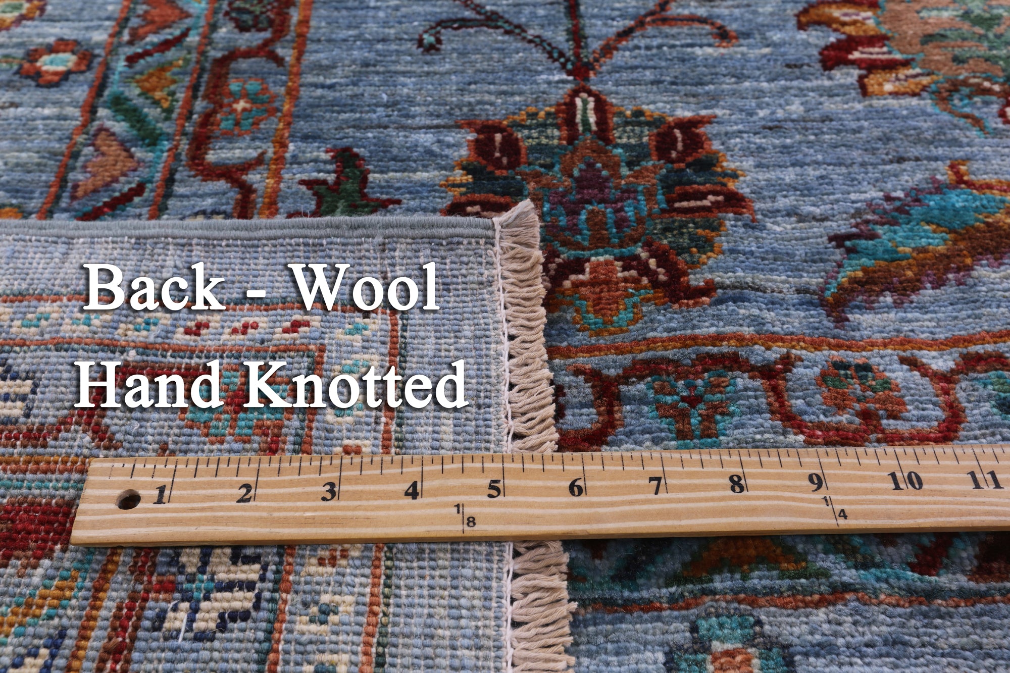 Blue Peshawar Hand Knotted Wool Rug - 8' 11" X 11' 8" - Golden Nile