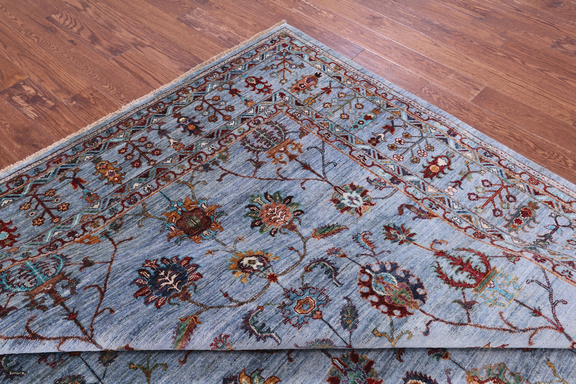 Blue Peshawar Hand Knotted Wool Rug - 8' 11" X 11' 8" - Golden Nile