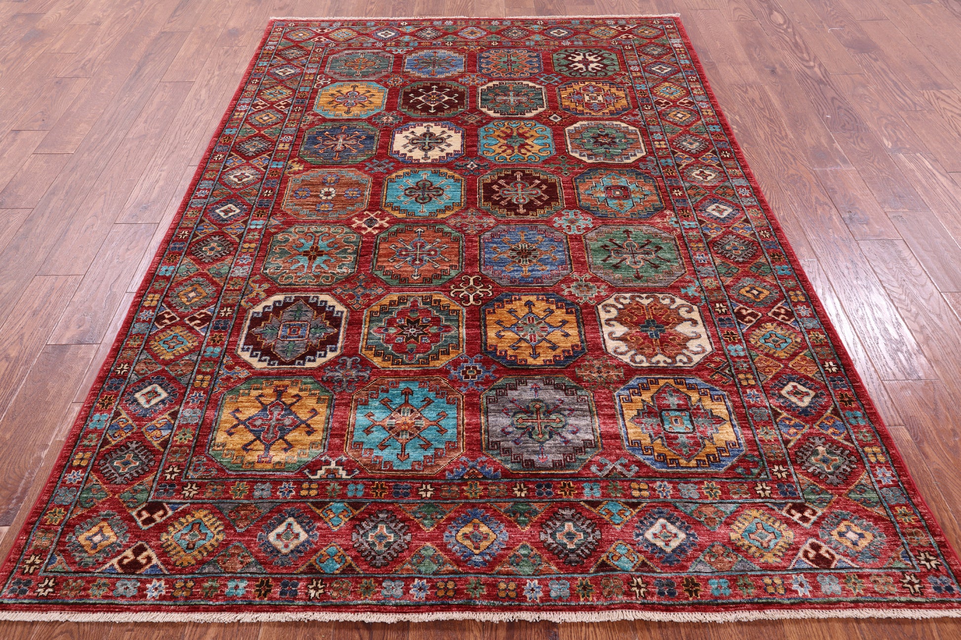 Red Turkmen Ersari Hand Knotted Wool Rug - 5' 6" X 7' 11" - Golden Nile