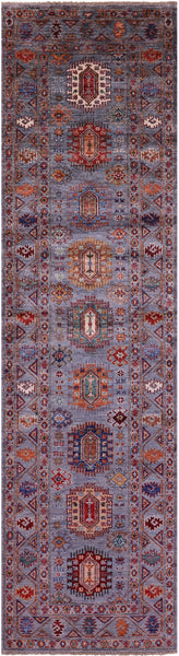 Grey Turkmen Ersari Hand Knotted Wool Runner Rug - 2' 7" X 9' 6" - Golden Nile