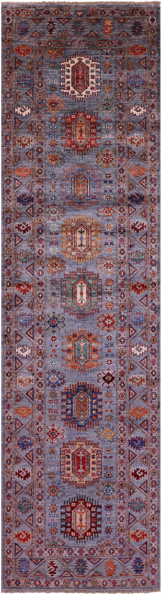 Grey Turkmen Ersari Hand Knotted Wool Runner Rug - 2' 7" X 9' 6" - Golden Nile