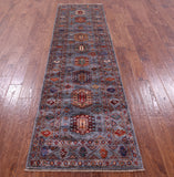 Grey Turkmen Ersari Hand Knotted Wool Runner Rug - 2' 7" X 9' 6" - Golden Nile
